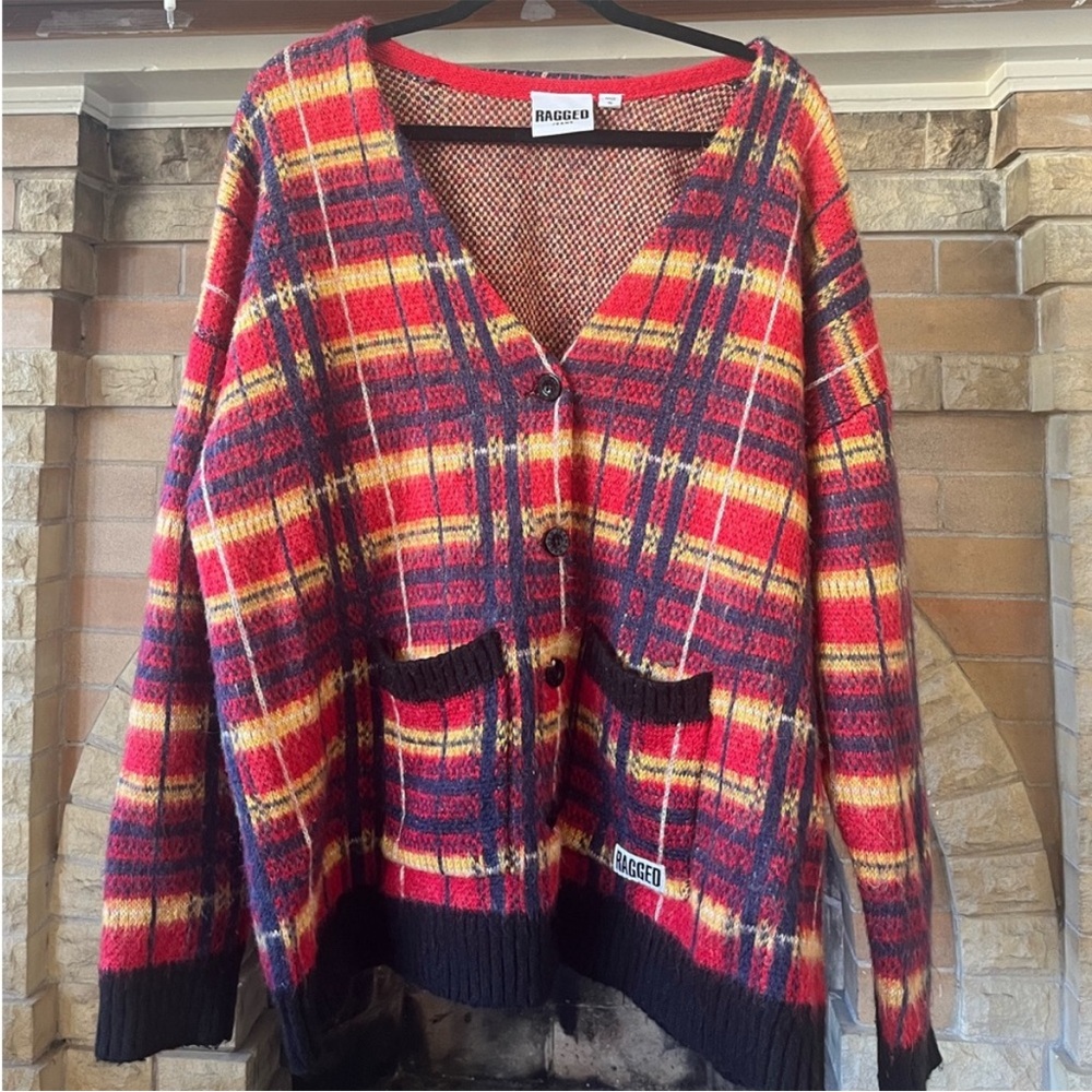 The Ragged Priest Red and Yellow Plaid Cardigan